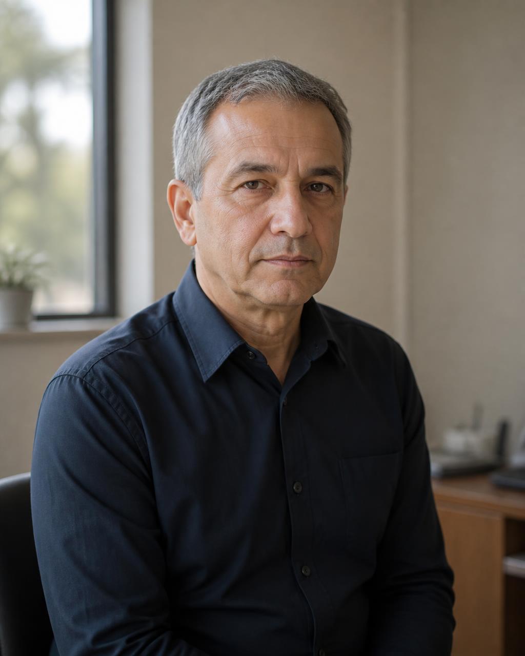 Dr Martin Aldous, consultant in pain medicine, seated in his consulting room